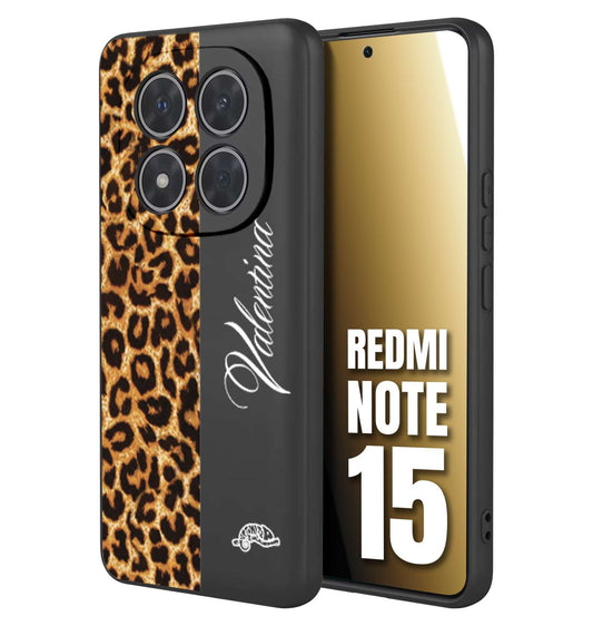 CUSTOMIZZA - Custodia cover nera morbida in tpu compatibile per Xiaomi Redmi Note 15 custom nome scritta leopardato maculato donna marrone leopard