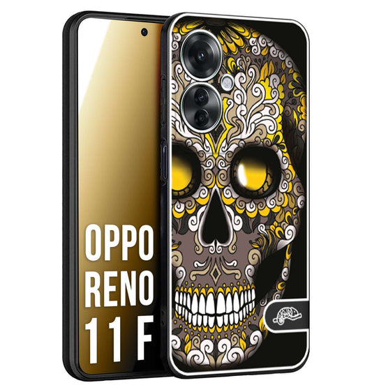CUSTOMIZZA - Custodia cover nera morbida in tpu compatibile per Oppo Reno 11 F 5G teschio messicano Mexican skull nero giallo