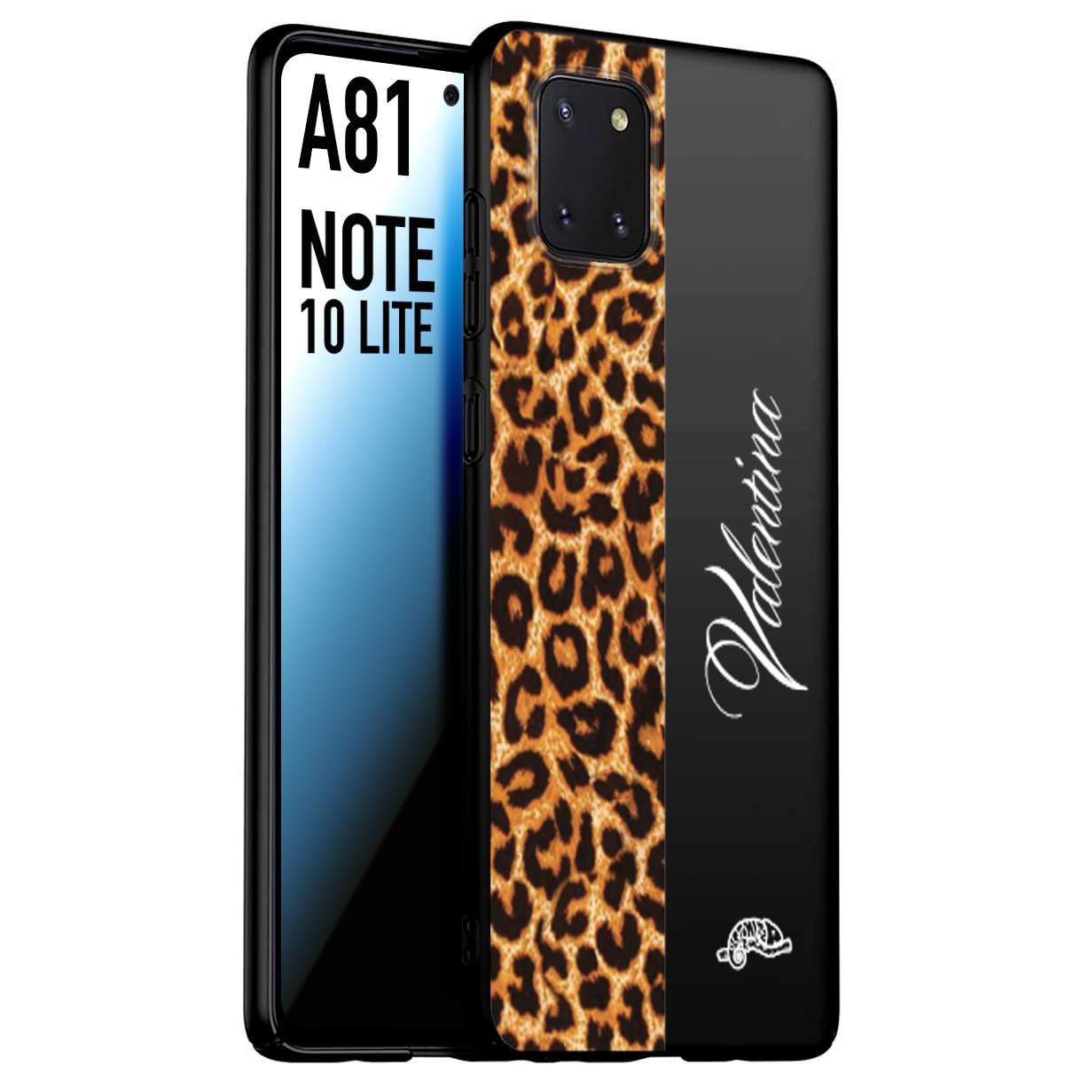 CUSTOMIZZA - Custodia cover nera morbida in tpu compatibile per Samsung A81 - Note 10 Lite custom nome scritta leopardato maculato donna marrone leopard