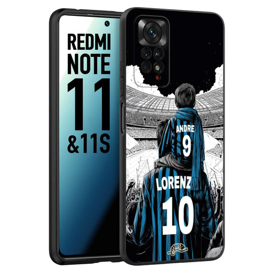 CUSTOMIZZA - Custodia cover nera morbida in tpu compatibile per Xiaomi Redmi Note 11 -  Note 11S personalizzata calcio football padre e figlio calciatori nerazzurra