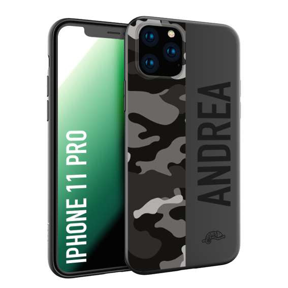 CUSTOMIZZA - Custodia cover nera morbida in tpu compatibile per iPhone 11 PRO camouflage mimetico militare personalizzata nome