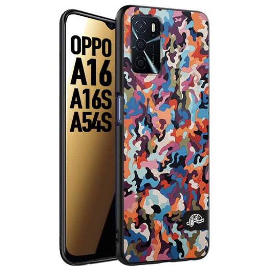 CUSTOMIZZA - Custodia cover nera morbida in tpu compatibile per Oppo A16 - A16S - A54S camouflage mimetico militare moderno blu arancio rosa
