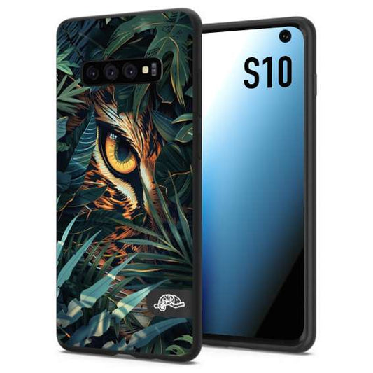 CUSTOMIZZA - Custodia cover nera morbida in tpu compatibile per Samsung S10 animali color giungla tropicale occhio di giaguaro felino disegnato