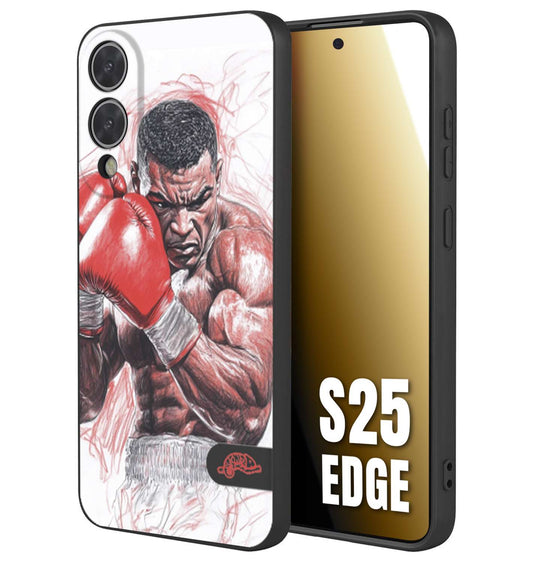CUSTOMIZZA - Custodia cover nera morbida in tpu compatibile per Samsung S25 EDGE pugilato pugili disegno tattoo guantoni boxer pesi massimi iron mike