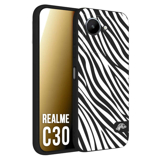 CUSTOMIZZA - Custodia cover nera morbida in tpu compatibile per Oppo Realme C30 zebrata maculata a rilievo soft touch donna bianca