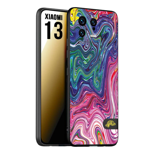 CUSTOMIZZA - Custodia cover nera morbida in tpu compatibile per Xiaomi 13 colorata fantasia vortice marmo arcobaleno rosa blu fucsia