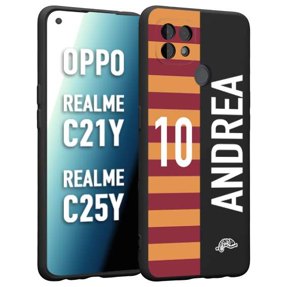 CUSTOMIZZA - Custodia cover nera morbida in tpu compatibile per Realme C21Y - C25Y personalizzata calcio football nome e numero calciatori giallo rossi
