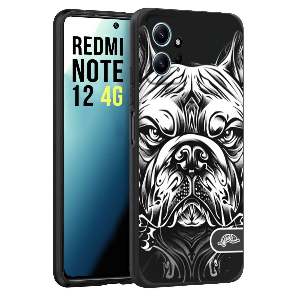 CUSTOMIZZA - Custodia cover nera morbida in tpu compatibile per Xiaomi Redmi Note 13 5G bulldog bianco a rilievo disegnato tattoo tatuaggio