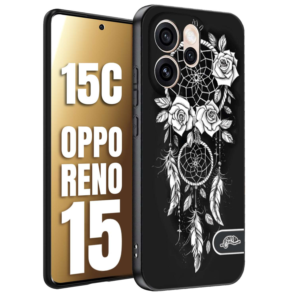 CUSTOMIZZA - Custodia cover nera morbida in tpu compatibile per Oppo Reno 15 - Reno 15Cacchiappasogni dreamcatcher black and white bianco a rilievo disegnato tattoo tatuaggio