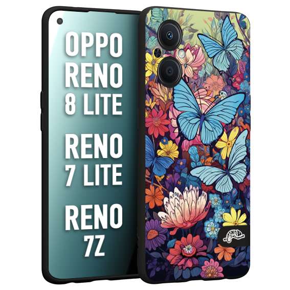 CUSTOMIZZA - Custodia cover nera morbida in tpu compatibile per Oppo Reno 7 Lite - 8 Lite - 7Z farfalle butterfly moderno donna disegnate gialla blu rosa