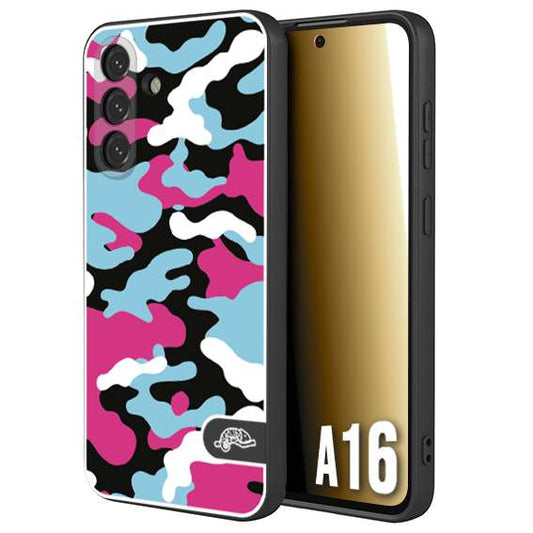 CUSTOMIZZA - Custodia cover nera morbida in tpu compatibile per Samsung A16 camouflage mimetico militare fucsia celeste