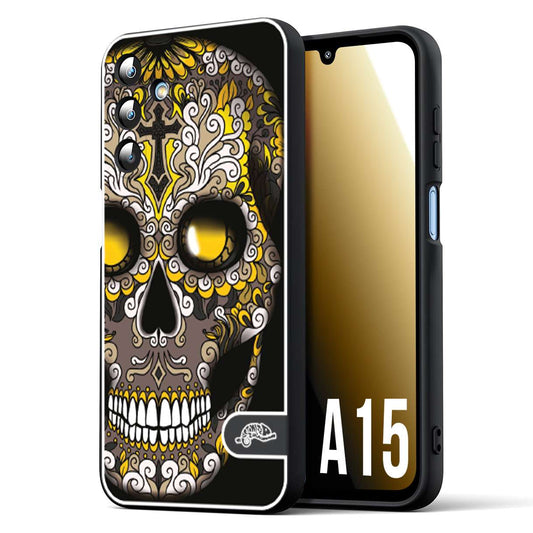 CUSTOMIZZA - Custodia cover nera morbida in tpu compatibile per Samsung A15 5G teschio messicano Mexican skull nero giallo