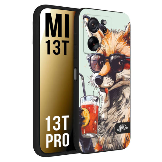 CUSTOMIZZA - Custodia cover nera morbida in tpu compatibile per Xiaomi 13T - 13T PRO estate disegnata cocktails animali simpatici fox volpe negroni