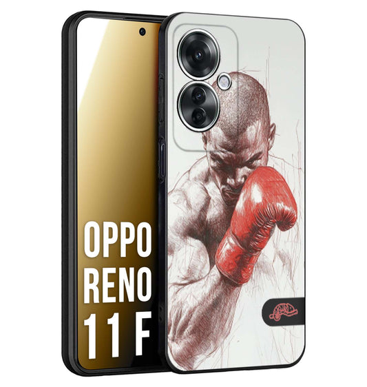 CUSTOMIZZA - Custodia cover nera morbida in tpu compatibile per Oppo Reno 11 F 5G pugilato pugili disegno tattoo guantoni box sport primo piano