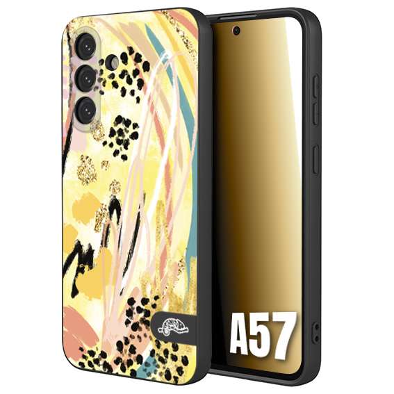 CUSTOMIZZA - Custodia cover nera morbida in tpu compatibile per Samsung A57 astratti donna flower fantasia estate gialla rosa leopardata