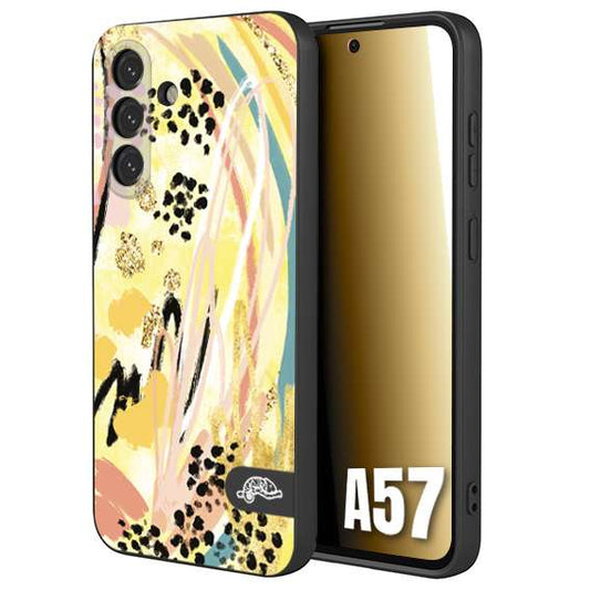 CUSTOMIZZA - Custodia cover nera morbida in tpu compatibile per Samsung A57 astratti donna flower fantasia estate gialla rosa leopardata