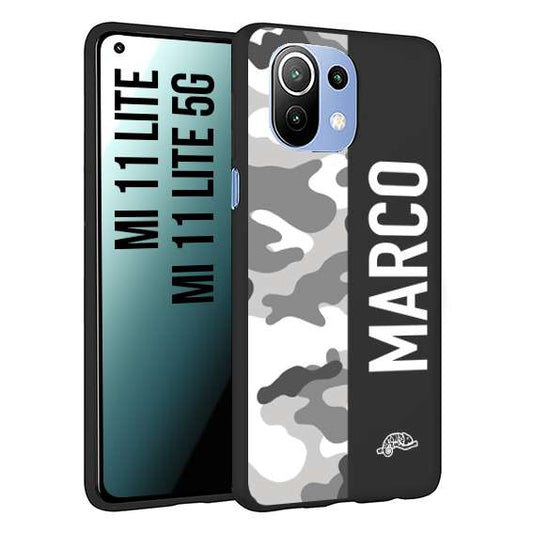 CUSTOMIZZA - Custodia cover nera morbida in tpu compatibile per Xiaomi Mi 11 Lite / Mi 11 Lite 5G camouflage mimetico militare personalizzata nome bianco