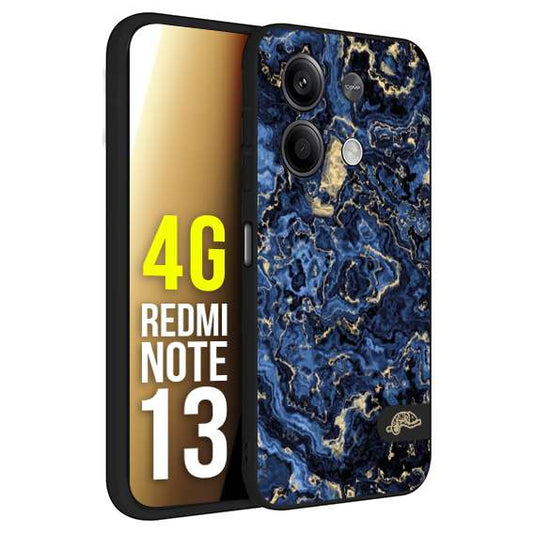 CUSTOMIZZA - Custodia cover nera morbida in tpu compatibile per Xiaomi Redmi Note 13 4G effetto marmo marble blu venature dorato psichedelico