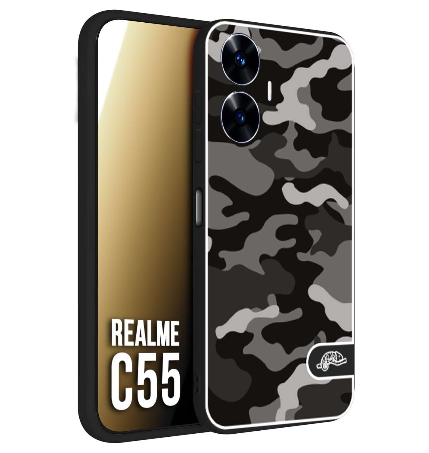 CUSTOMIZZA - Custodia cover nera morbida in tpu compatibile per Oppo C55 camouflage mimetico militare nero black grigio