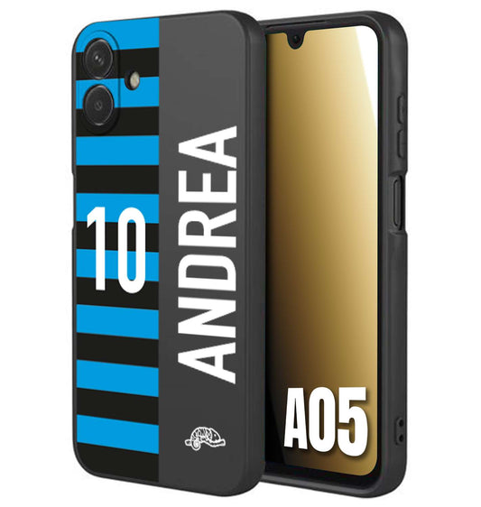 CUSTOMIZZA - Custodia cover nera morbida in tpu compatibile per Samsung A05 personalizzata calcio football nome e numero calciatori nerazzurra
