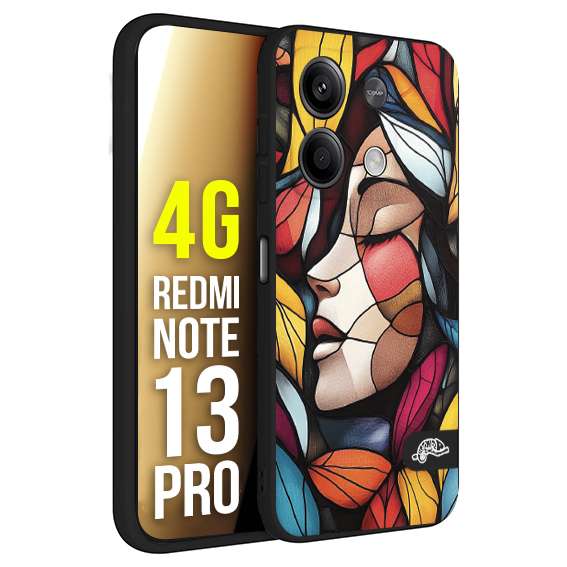 CUSTOMIZZA - Custodia cover nera morbida in tpu compatibile per Xiaomi Redmi Note 13 PRO 4G Vetrata artistica volto di donna profilo fogliare mosaico di vetro colorato