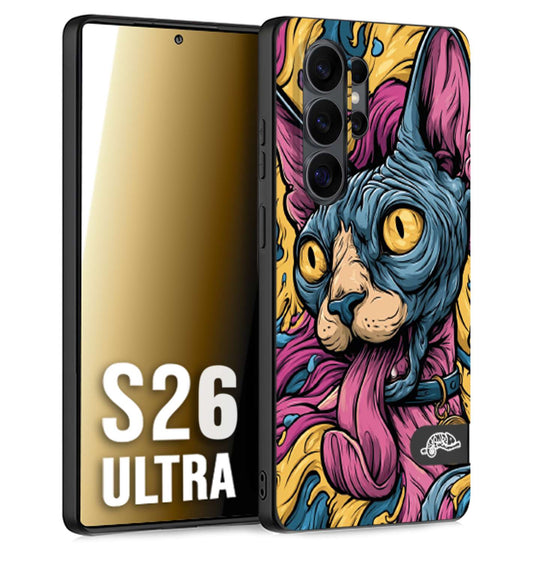 CUSTOMIZZA - Custodia cover nera morbida in tpu compatibile per Samsung S26 ULTRA Sphynx Colorato Pop Art Psichedelico Gatto Blu Rosa Giallo Artistica Fantasy