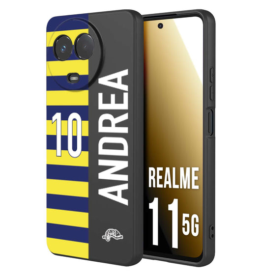 CUSTOMIZZA - Custodia cover nera morbida in tpu compatibile per Oppo Realme 11 5G personalizzata calcio football nome e numero calciatori giallo blu