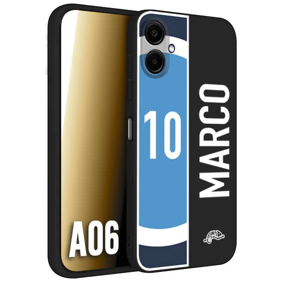 CUSTOMIZZA - Custodia cover nera morbida in tpu compatibile per Samsung A06 personalizzata calcio football nome e numero calciatori biancoazzurri bianco celesti