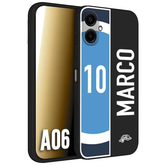 CUSTOMIZZA - Custodia cover nera morbida in tpu compatibile per Samsung A06 personalizzata calcio football nome e numero calciatori biancoazzurri bianco celesti