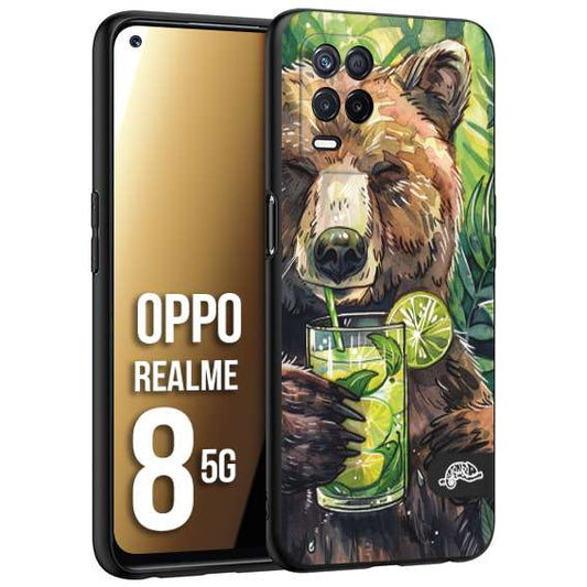 CUSTOMIZZA - Custodia cover nera morbida in tpu compatibile per Oppo Realme 8 5G estate disegnata cocktails animali simpatici orso bear negroni