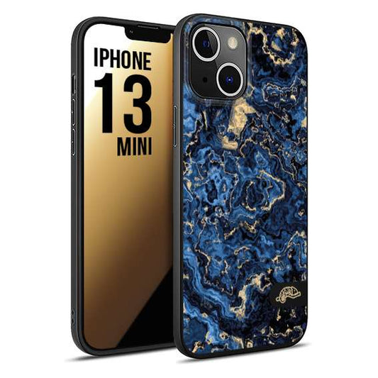 CUSTOMIZZA - Custodia cover nera morbida in tpu compatibile per iPhone 13 MINI effetto marmo marble blu venature dorato psichedelico