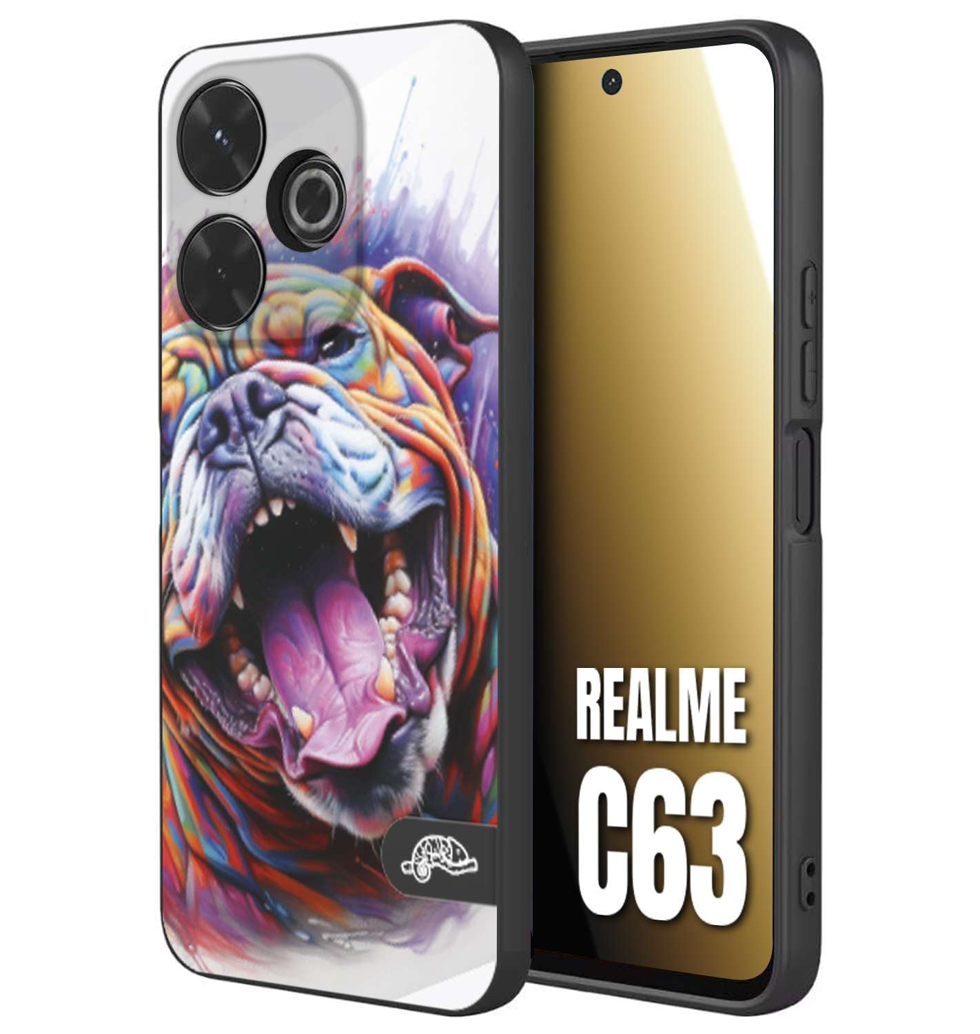 CUSTOMIZZA - Custodia cover nera morbida in tpu compatibile per Realme C63 animali color bulldog cane dog colori vibranti disegnato schizzo