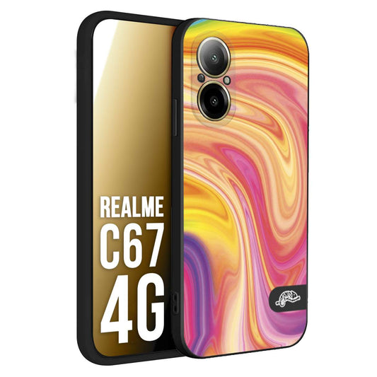 CUSTOMIZZA - Custodia cover nera morbida in tpu compatibile per Realme C67 4G colorata fantasia vortice marmo onde rosa fucsia gialla