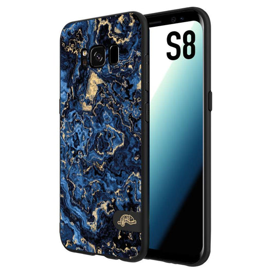 CUSTOMIZZA - Custodia cover nera morbida in tpu compatibile per Samsung S8 effetto marmo marble blu venature dorato psichedelico