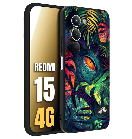 CUSTOMIZZA - Custodia cover nera morbida in tpu compatibile per Xiaomi Redmi 15 4G animali color giungla tropicale occhio di coccodrillo alligatore disegnato