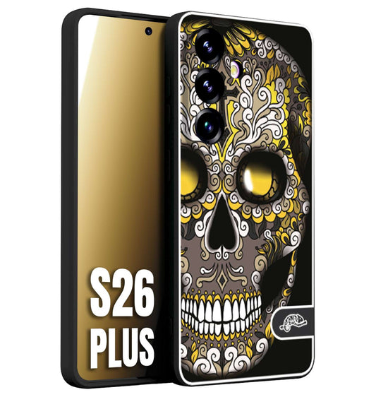 CUSTOMIZZA - Custodia cover nera morbida in tpu compatibile per Samsung S26 PLUS teschio messicano Mexican skull nero giallo