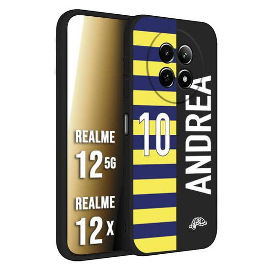 CUSTOMIZZA - Custodia cover nera morbida in tpu compatibile per Realme 12 5G - 12X personalizzata calcio football nome e numero calciatori giallo blu