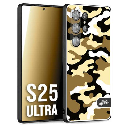 CUSTOMIZZA - Custodia cover nera morbida in tpu compatibile per Samsung S25 ULTRA camouflage mimetico militare giallo desert brown