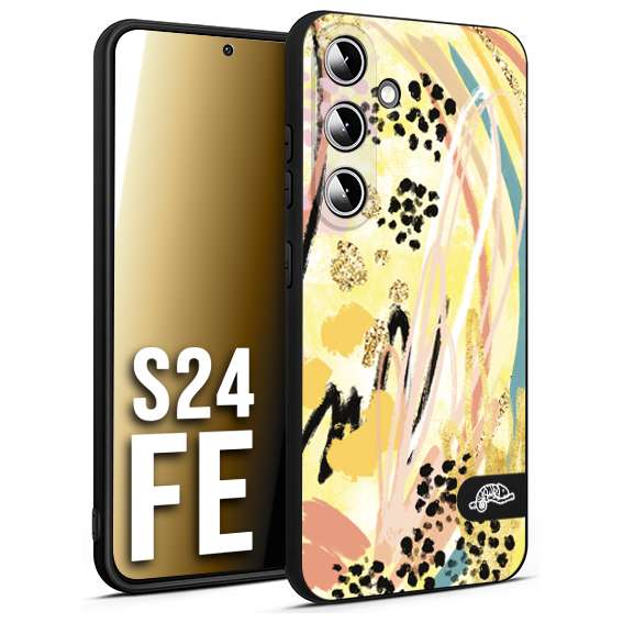 CUSTOMIZZA - Custodia cover nera morbida in tpu compatibile per Samsung S24 FE astratti donna flower fantasia estate gialla rosa leopardata