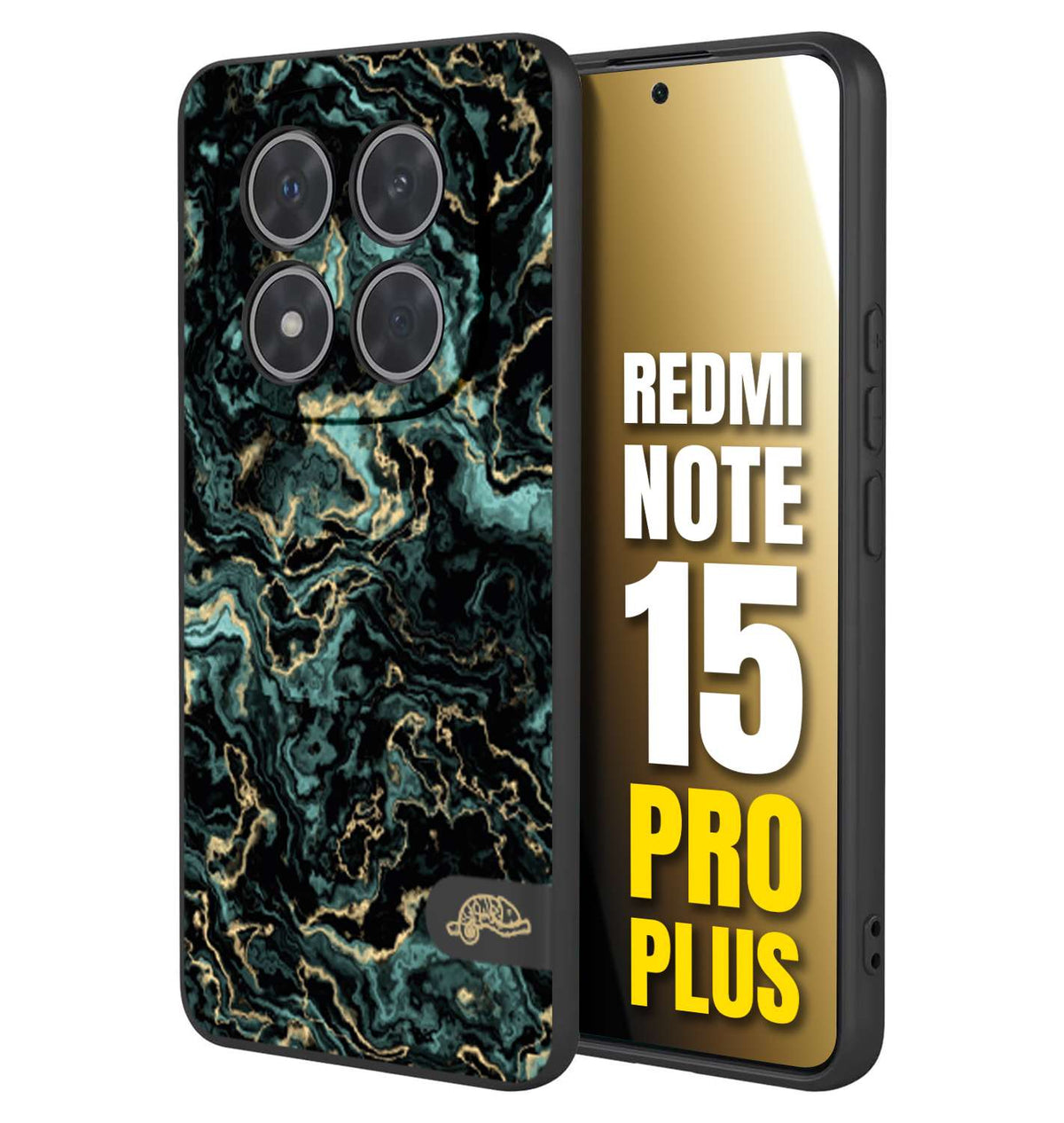 CUSTOMIZZA - Custodia cover nera morbida in tpu compatibile per Xiaomi Redmi Note 15 PRO PLUS effetto marmo marble verde green venature dorato pietra