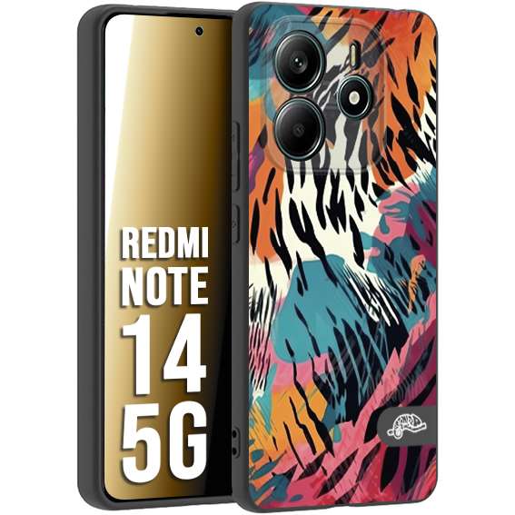 CUSTOMIZZA - Custodia cover nera morbida in tpu compatibile per Xiaomi Redmi Note 14 5G leopardato maculato tigrato tiger colorata summer color