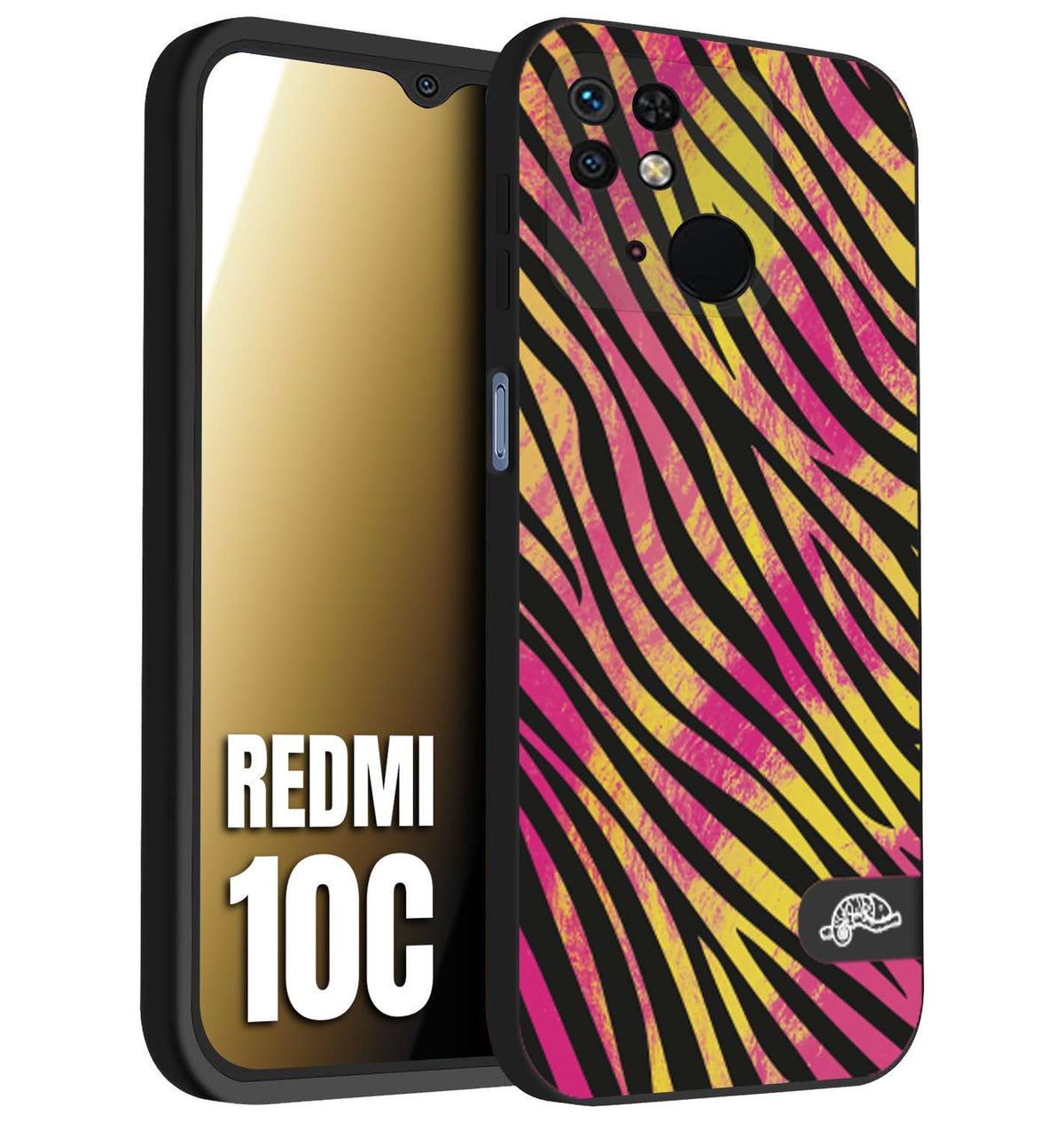 CUSTOMIZZA - Custodia cover nera morbida in tpu compatibile per Xiaomi Redmi 10C zebrata maculata a rilievo soft touch donna fucsia gialla
