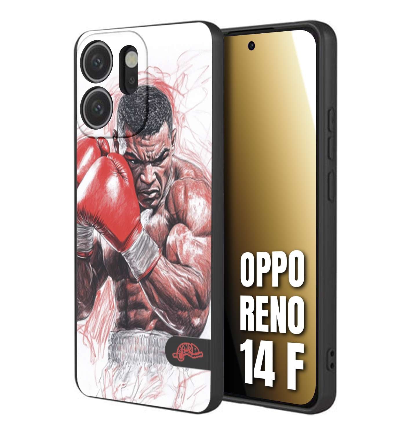 CUSTOMIZZA - Custodia cover nera morbida in tpu compatibile per Oppo Reno 14 F pugilato pugili disegno tattoo guantoni boxer pesi massimi iron mike