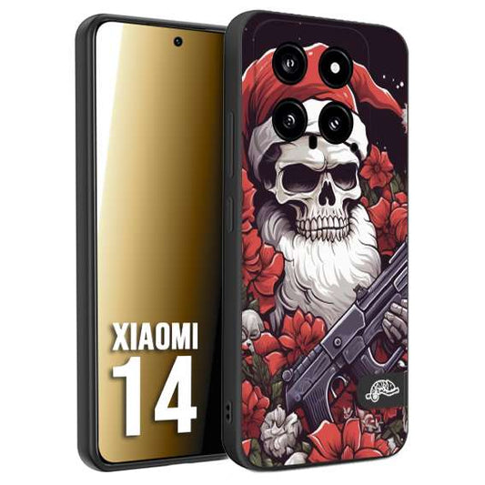 CUSTOMIZZA - Custodia cover nera morbida in tpu compatibile per Xiaomi 14 teschio natale santa claus fiori tattoo disegnato