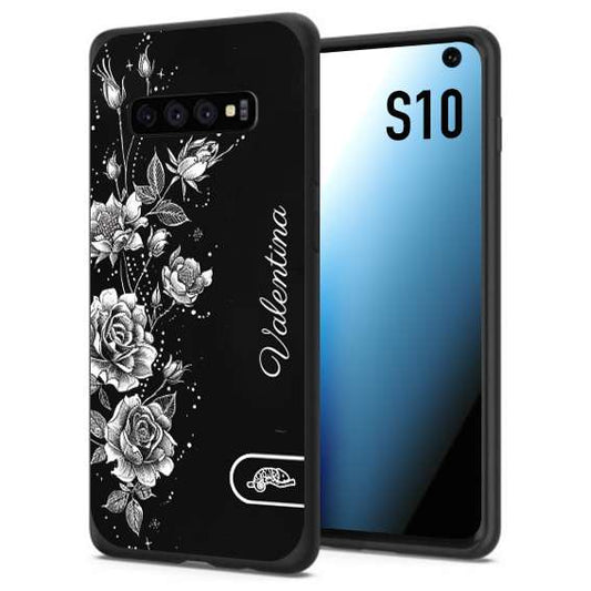 CUSTOMIZZA - Custodia cover nera morbida in tpu compatibile per Samsung S10 a rilievo soft touch personalizzata nome rose fiori donna