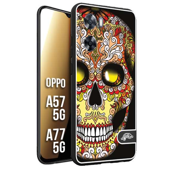 CUSTOMIZZA - Custodia cover nera morbida in tpu compatibile per Oppo A57 5G - A77 5G teschio messicano Mexican skull giallo rosso arancio