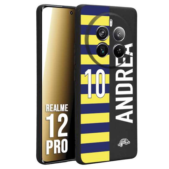 CUSTOMIZZA - Custodia cover nera morbida in tpu compatibile per Realme 12 PRO personalizzata calcio football nome e numero calciatori giallo blu
