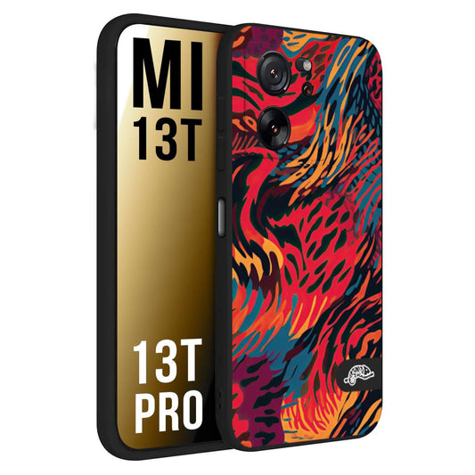 CUSTOMIZZA - Custodia cover nera morbida in tpu compatibile per Xiaomi 13T - 13T PRO leopardato maculato tigrato colorata fiamme rossa blu arancione