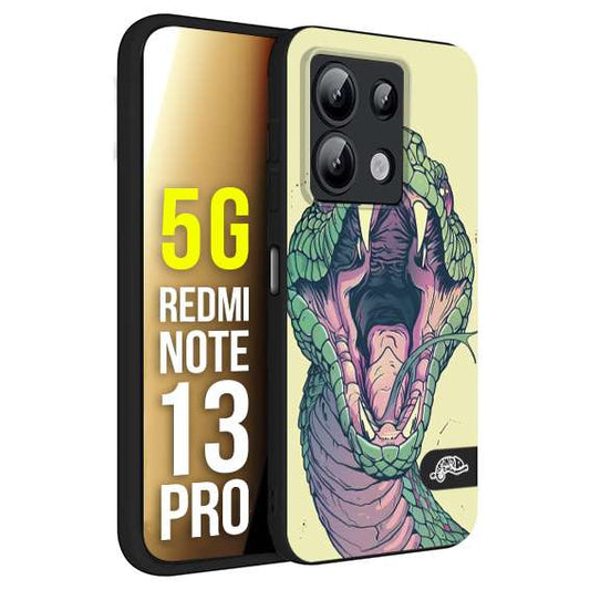 CUSTOMIZZA - Custodia cover nera morbida in tpu compatibile per Xiaomi Redmi Note 13 PRO 5G snake yellow green serpente tatuaggio tattoo disegnato a mano