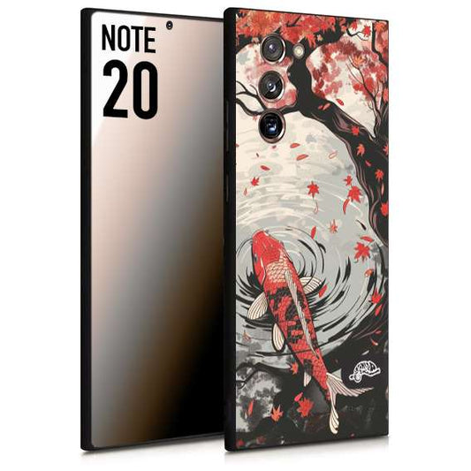 CUSTOMIZZA - Custodia cover nera morbida in tpu compatibile per Samsung NOTE 20 giapponese lago carpa koi rossa con foglie d'acero rosso disegnata tattoo